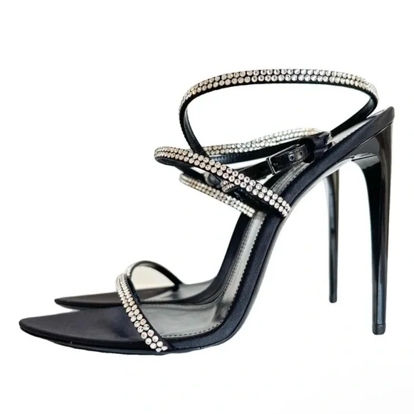 ❗️SOLD❗️Saint Laurent 110mm rhinestone-embellished straps sandals heels black - Picture 4 of 8